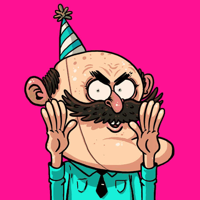 a cartoon of a man with a party hat on