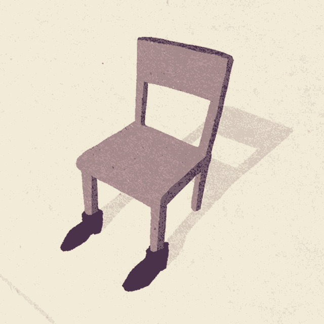 a drawing of a chair with a pair of shoes on it