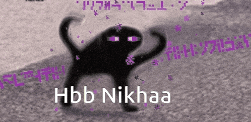 a drawing of a black cat with the words hbb nikhaa written below it