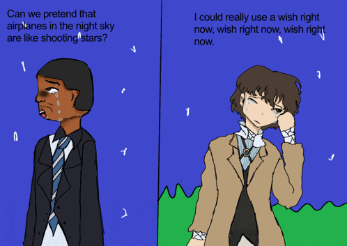 a cartoon of a man crying next to a man in a suit