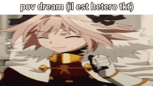 a picture of a girl with the words pov dream on it