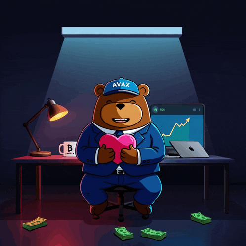 a cartoon bear wearing a hat that says avax