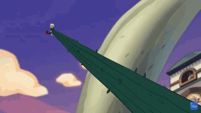 a cartoon character is hanging from a tree branch with a disney logo in the corner
