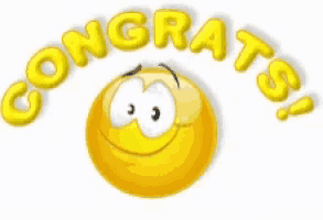a smiley face is giving a thumbs up with the words congrats written above it