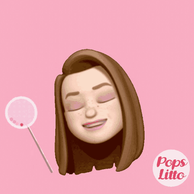 a woman 's face with a lollipop and the words pops litto