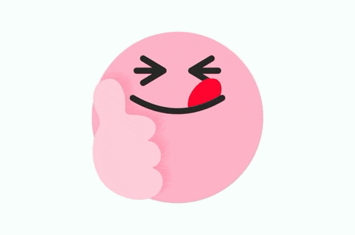 a pink smiley face is giving a thumbs up sign
