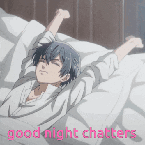 a picture of a boy laying in bed with the words good night chatters written below him