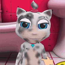 a cartoon cat with a brush on its head is standing in a bathroom