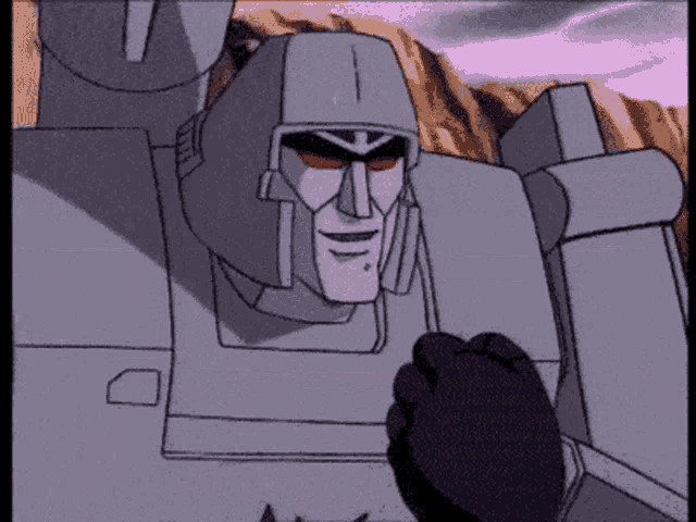 a cartoon of a robot with a black paw