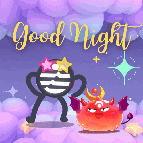 a good night greeting card with a devil and a monster