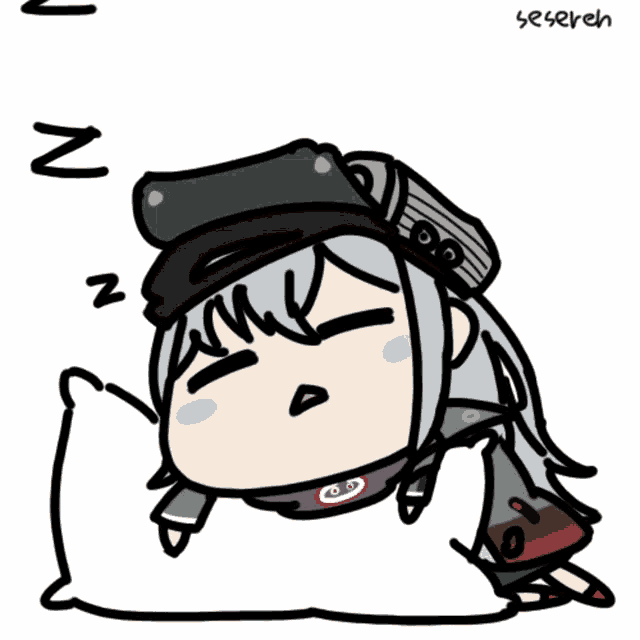 a cartoon drawing of a girl sleeping on a pillow with the letters n and n visible
