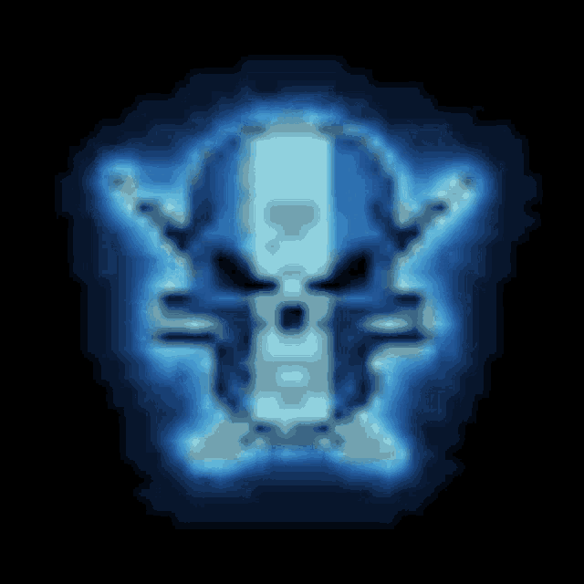 a pixel art drawing of a skull with a crossed sword