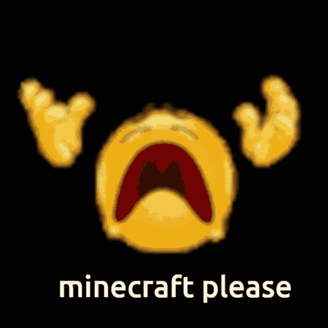 a picture of a crying smiley face with the words minecraft please below it
