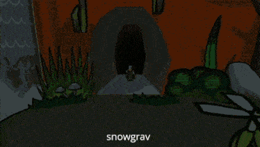 a cartoon drawing of a person standing in front of a tunnel that says snowgrav