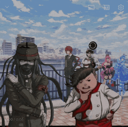 a screenshot of a video game shows a group of characters including a chef