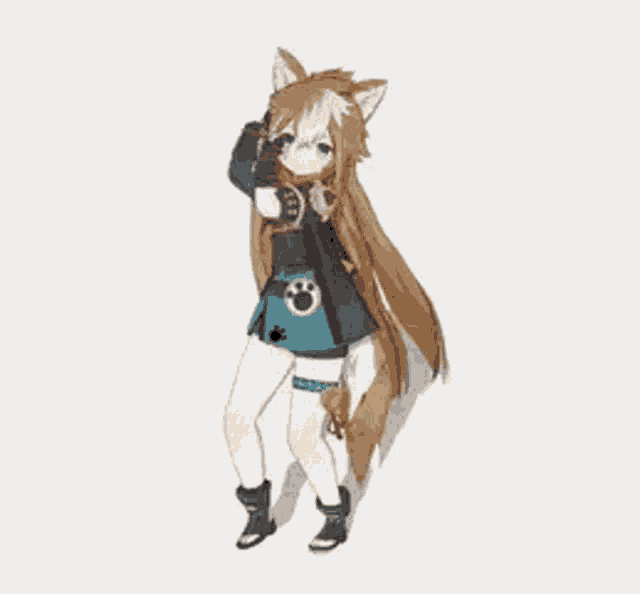 a 3d model of a girl with long hair and a cat ear is dancing .