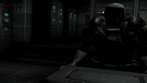 a video game character is glowing green in a room