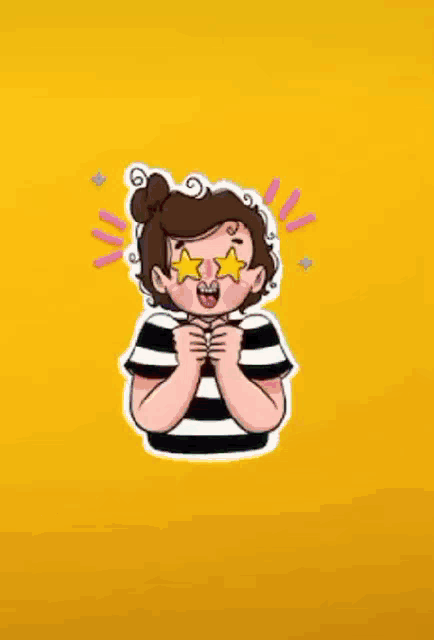 a cartoon drawing of a boy with stars in his eyes