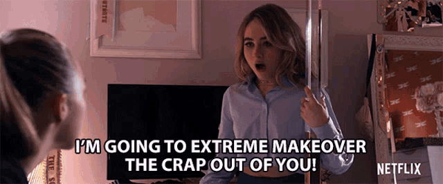 a netflix ad shows a woman pointing at herself in a mirror