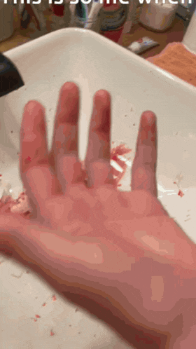 a close up of a person 's hand in a sink with the words " this is so me when " written below it