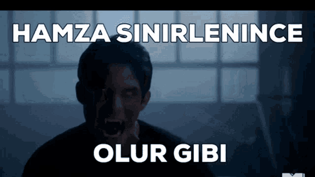 a picture of a vampire with red eyes and the words hamza sinirlenince olur gibi