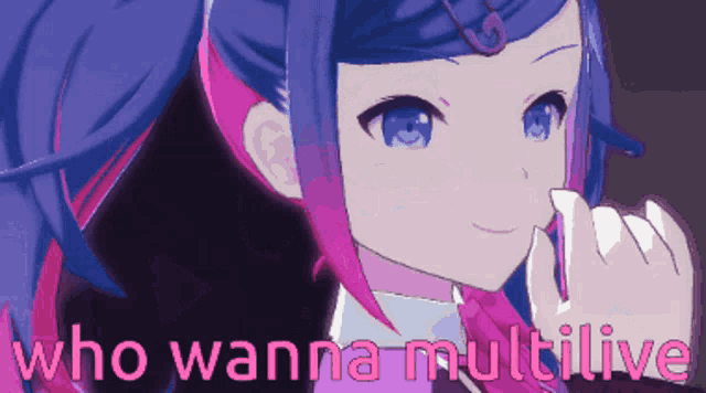 a picture of a girl with the words " who wanna multilive " below her