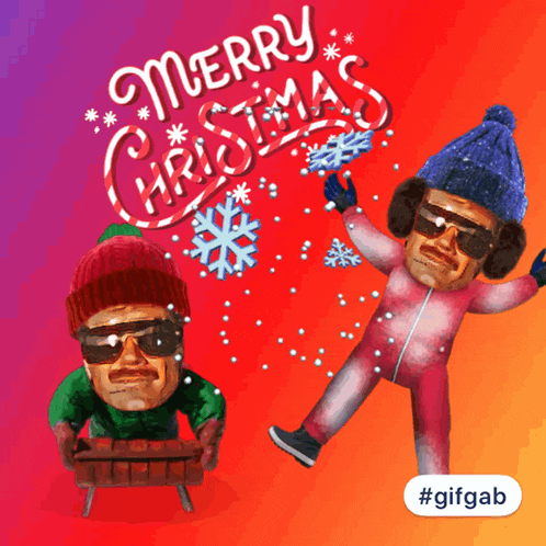 a merry christmas greeting card with two cartoon characters on it