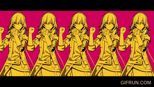 a gif of a girl with a fist in the air with gifrun.com in the bottom right corner