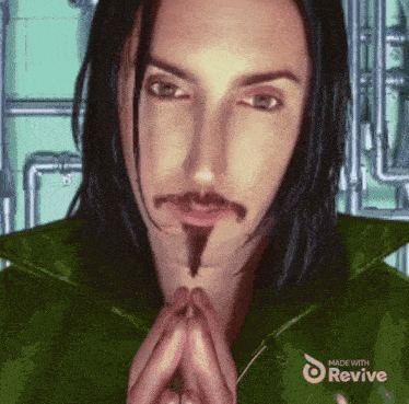 a picture of a man with long hair and a beard is made with revive