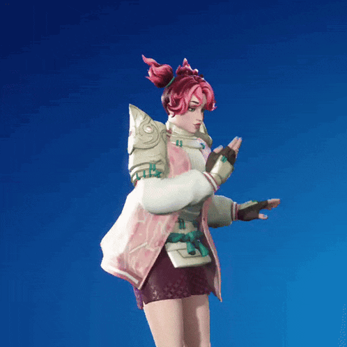 a girl with pink hair is holding a red donut