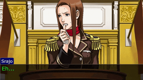 a video game screen shows a woman in a military uniform and says " eh " at the bottom