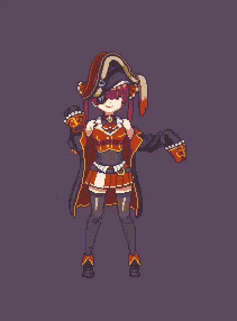 a pixel art illustration of a girl in a pirate outfit .