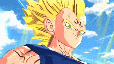a cartoon character with a blue shirt and yellow hair