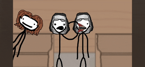 a couple of stick figures standing next to each other with one holding another 's head