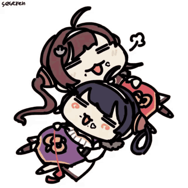 a cartoon drawing of two girls hugging each other