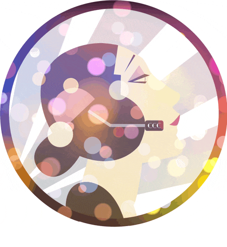 an illustration of a woman wearing a headset with the letter ccc on it