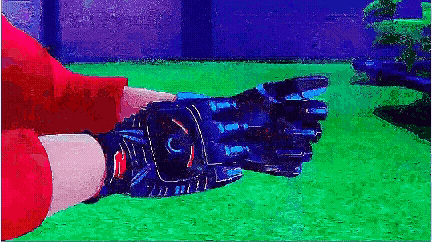 a pixelated image of a person wearing a glove with the letter c on it .