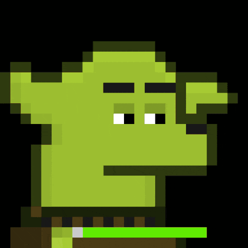 a pixel art of yoda with a green sword