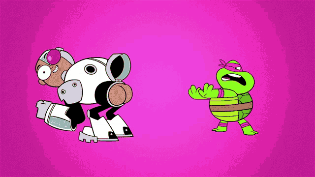 teenage mutant ninja turtles cyborg and raphael are fighting each other