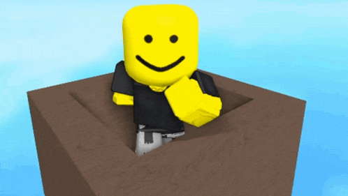 a yellow roblox character with a smiley face is in a box