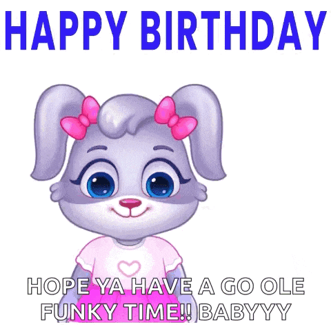 a cartoon rabbit is holding a bouquet of flowers and says happy birthday