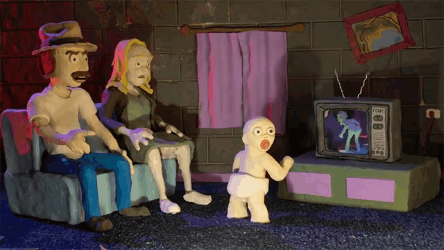 a cartoon of a family sitting in front of a tv that says ' tnt ' on it