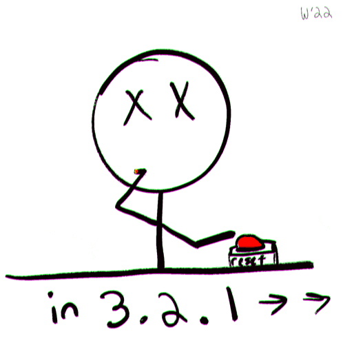 a drawing of a stick figure with a green swirl around his eyes and the words in 3.2.1