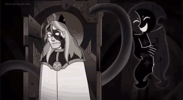 a cartoon of a man with a crown on his head and a ghost behind him
