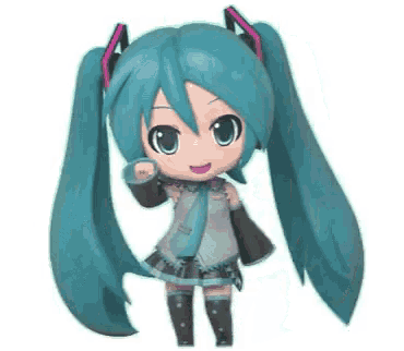 hatsune miku is a cute anime girl with blue hair and ear cuffs .
