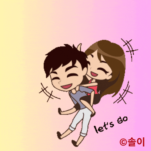 a cartoon of a man carrying a woman on his shoulders with the words let 's go below