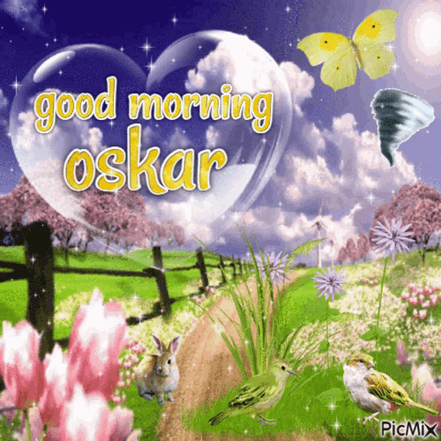 a greeting card that says " good morning oskar " on it