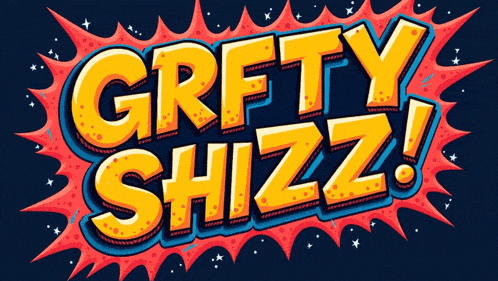 a sign that says ' gretty shizz ' on a dark background