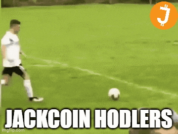 a man is kicking a soccer ball on a field with the words jackcoin hodlers below him