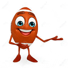 a cartoon illustration of a football with arms and legs pointing to something .